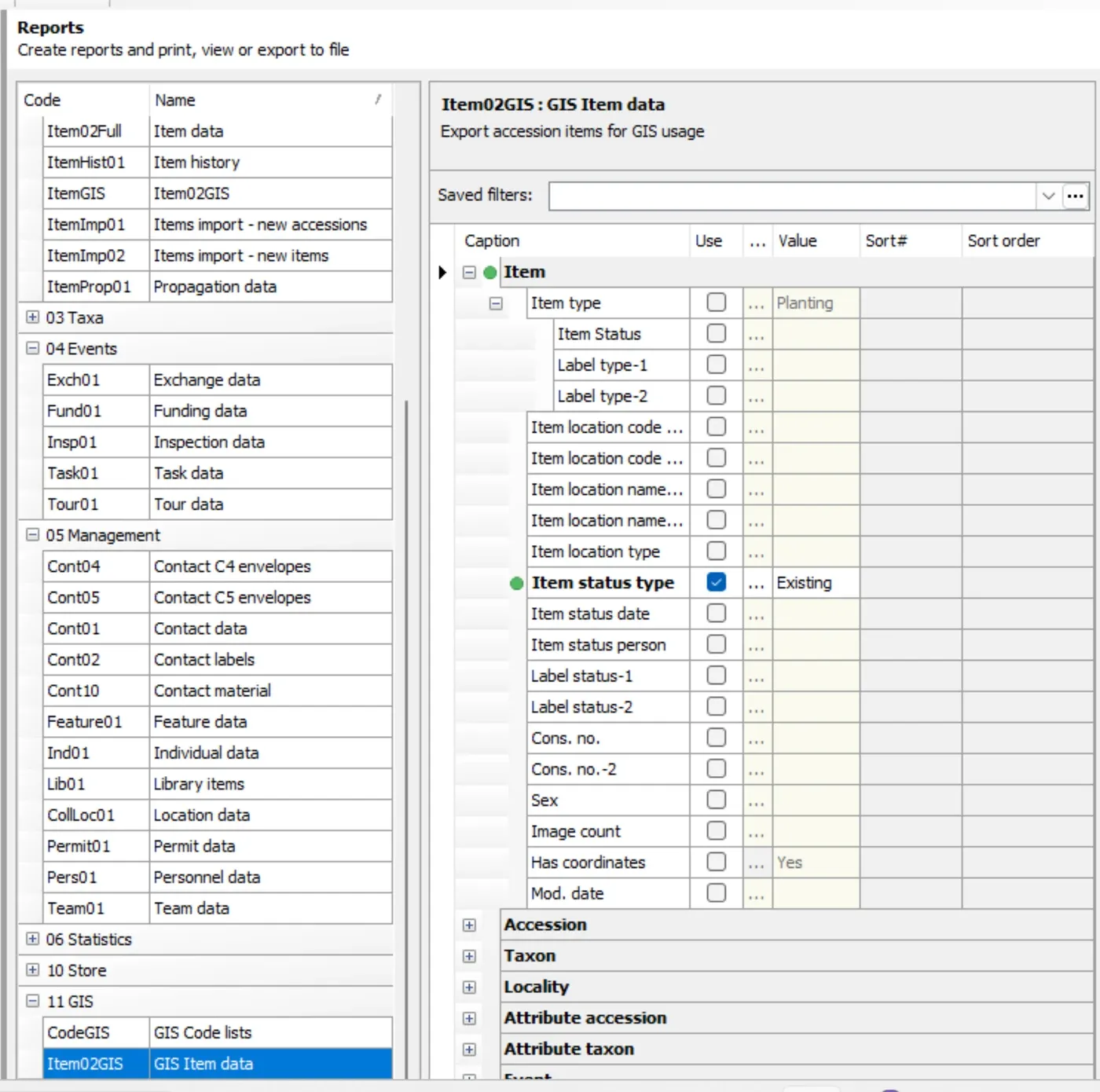 GIS items data