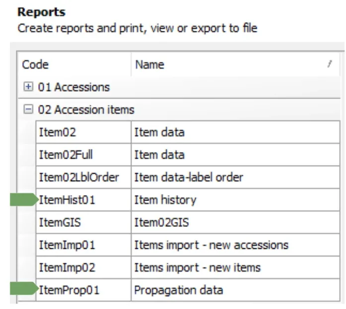 Reports Items Accession No spec added to ItemHist01 and ItemProp01