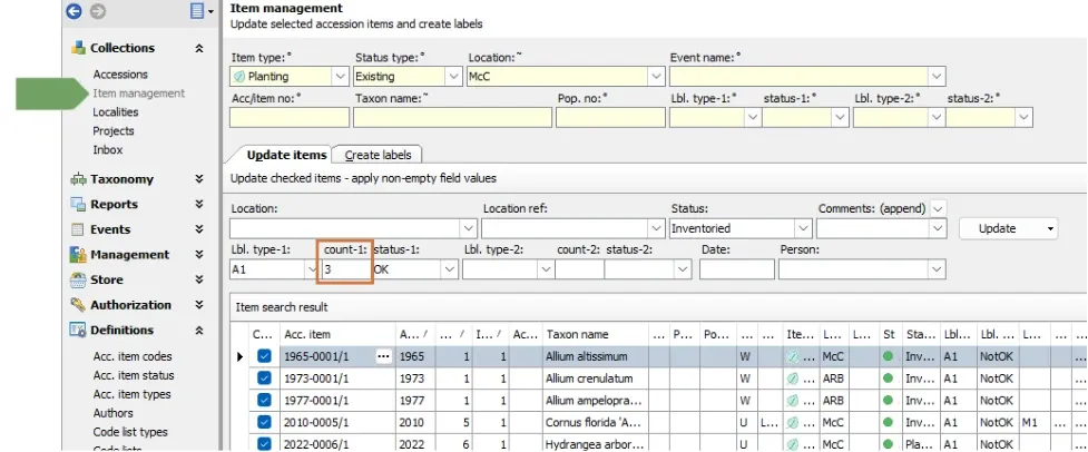 Item Management Bulk update of Label count added