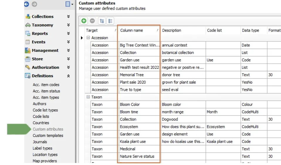 Custom Attributes Length of Name column has been increased