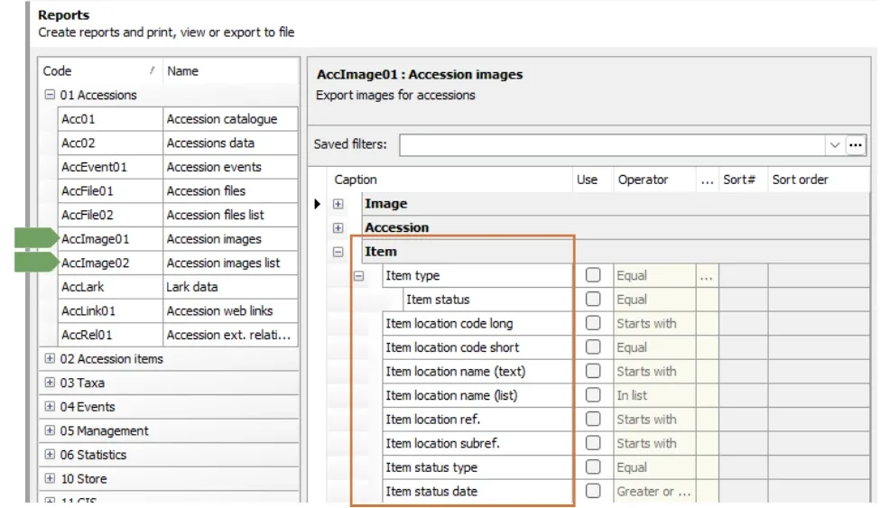 Items fields New reports