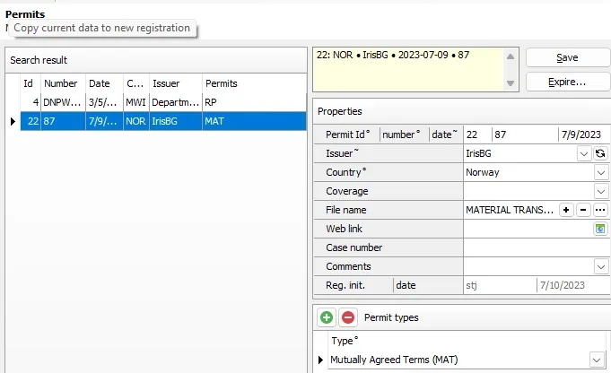 Management > Permits screen