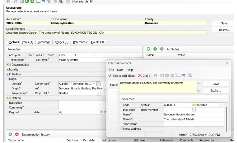 Collections > Accessions Details screen