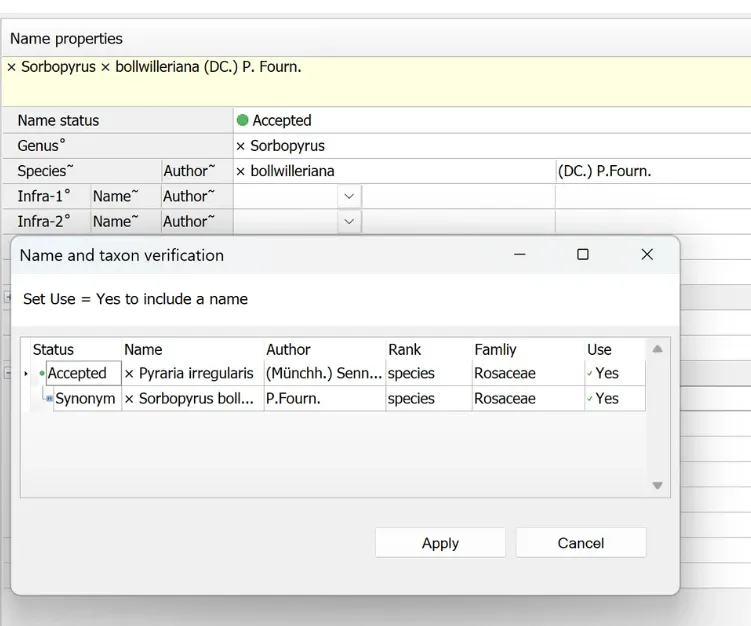 Taxonomy > Taxon Names screen